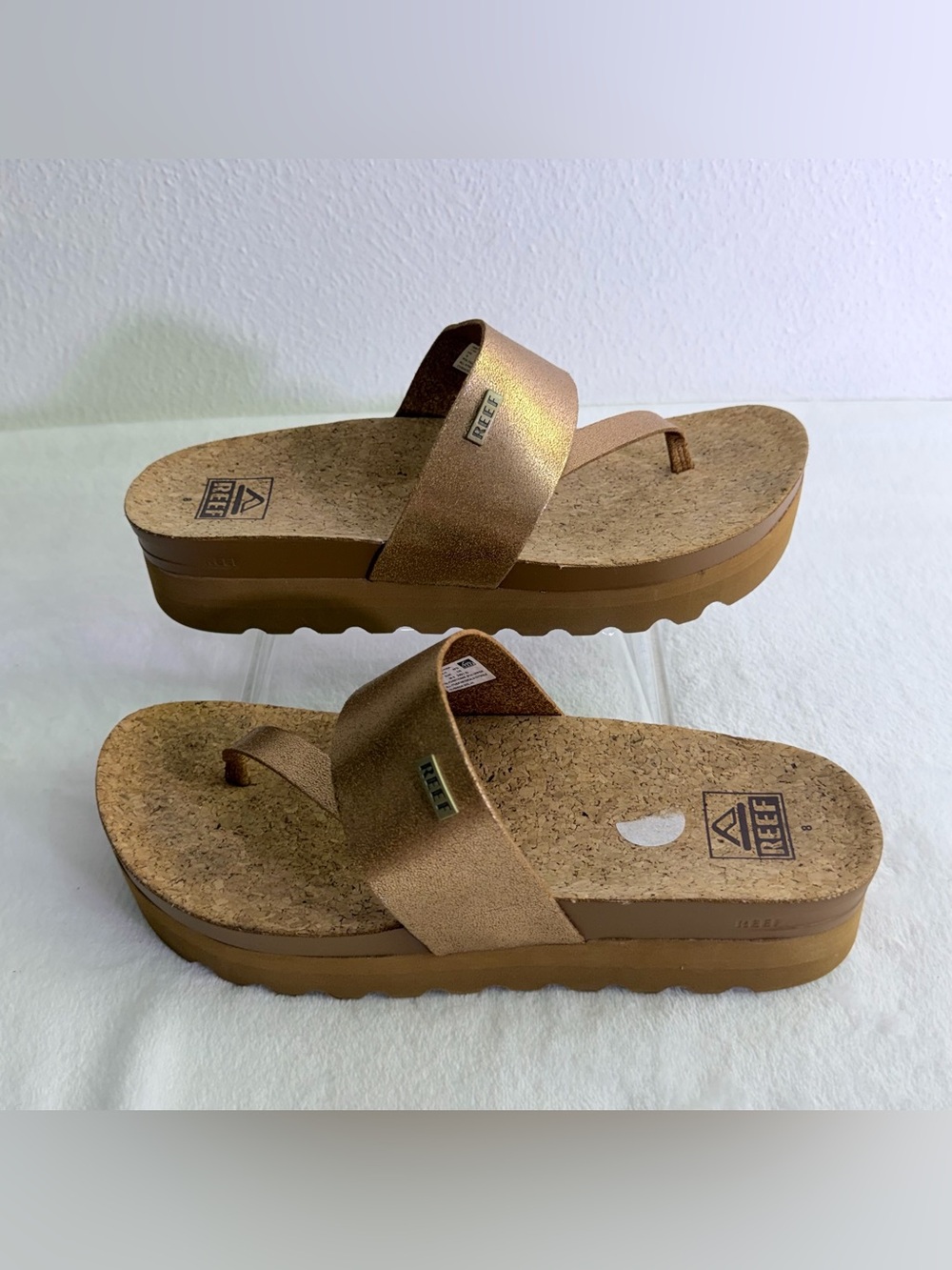 Reef Metallic Rose Gold Cork Platform Thong Sandal - Picture 3 of 9
